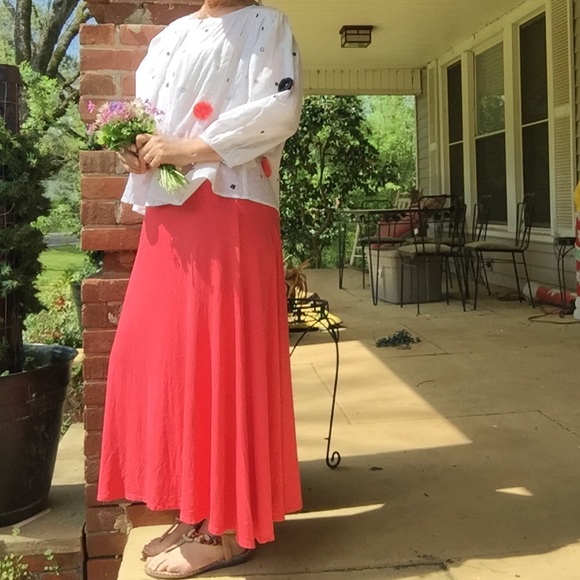 LuLaRoe Coral Red-orange Maxi Skirt - Picture 6 of 7